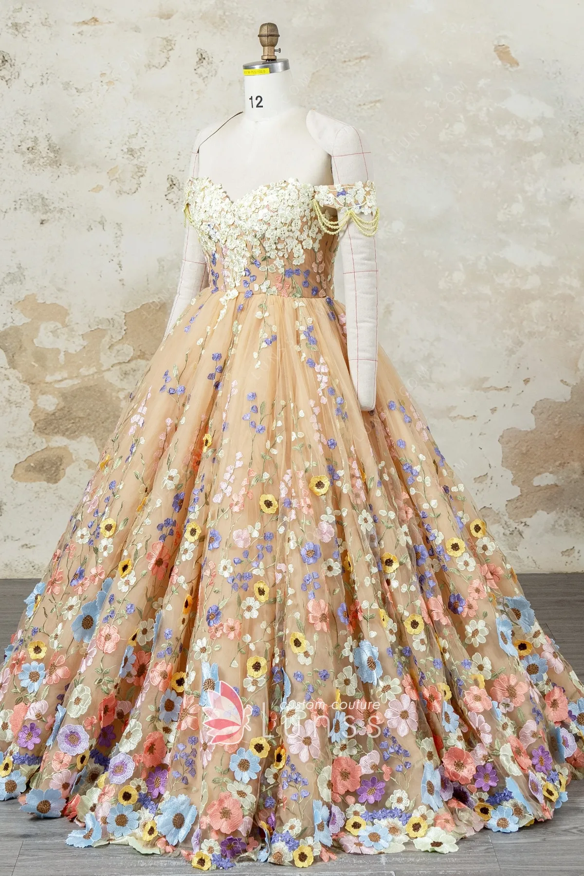 colorful 3d flower lace pearled wedding dress colorful 3d flower lace pearled wedding dress