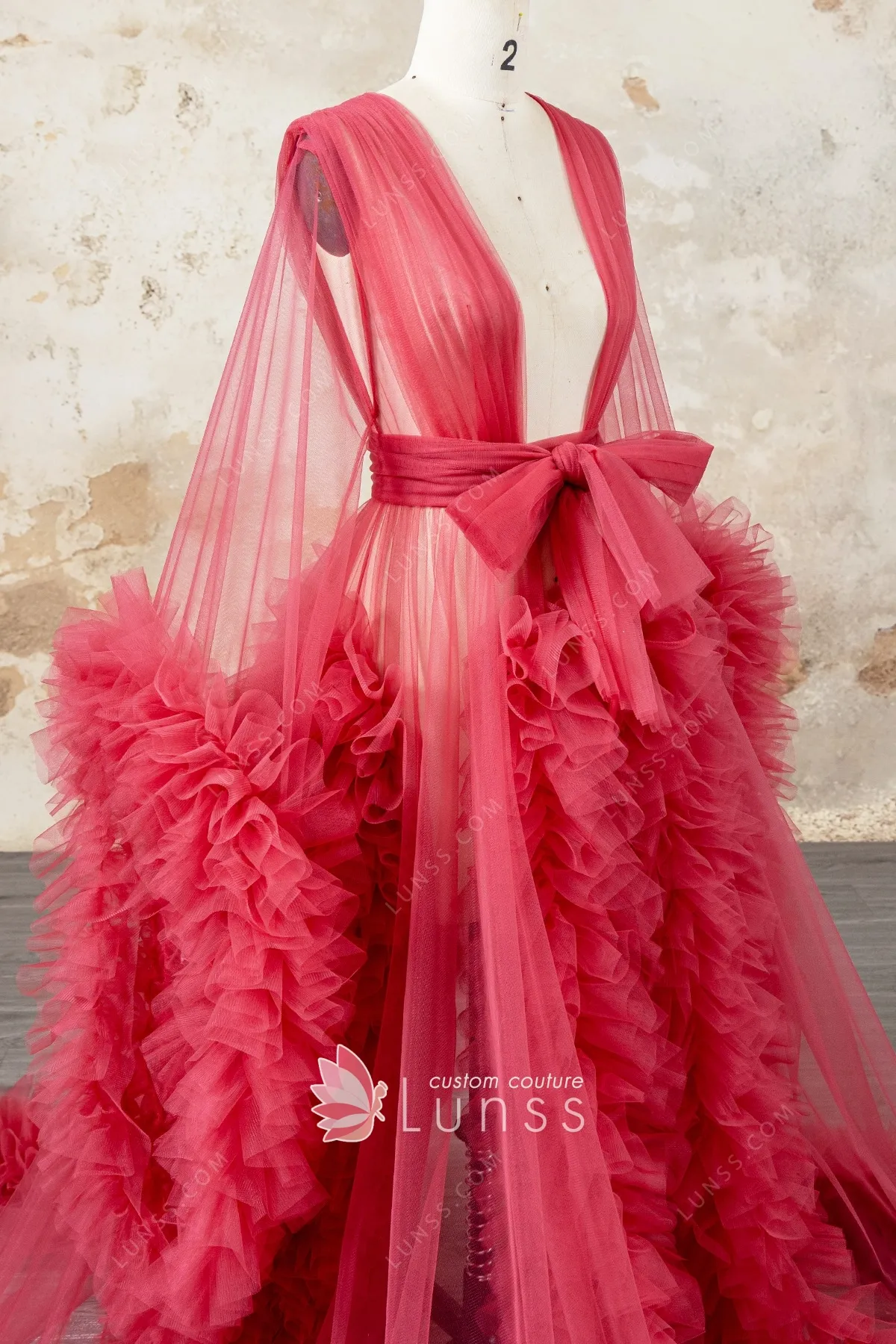 long sleeve sheer tulle ruffled photoshoot gown long sleeve sheer tulle ruffled photoshoot gown