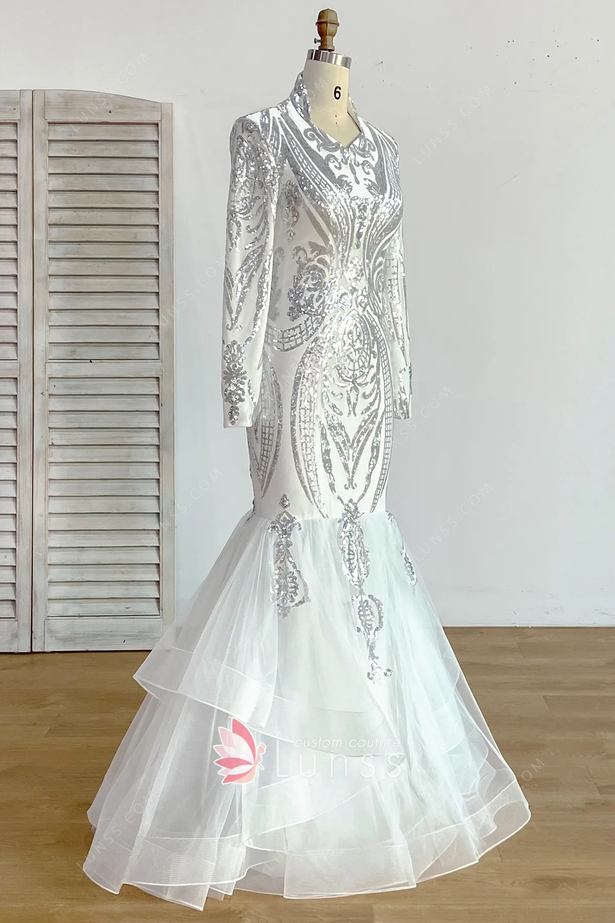 stand collar silver sequin prom dress stand collar silver sequin prom dress