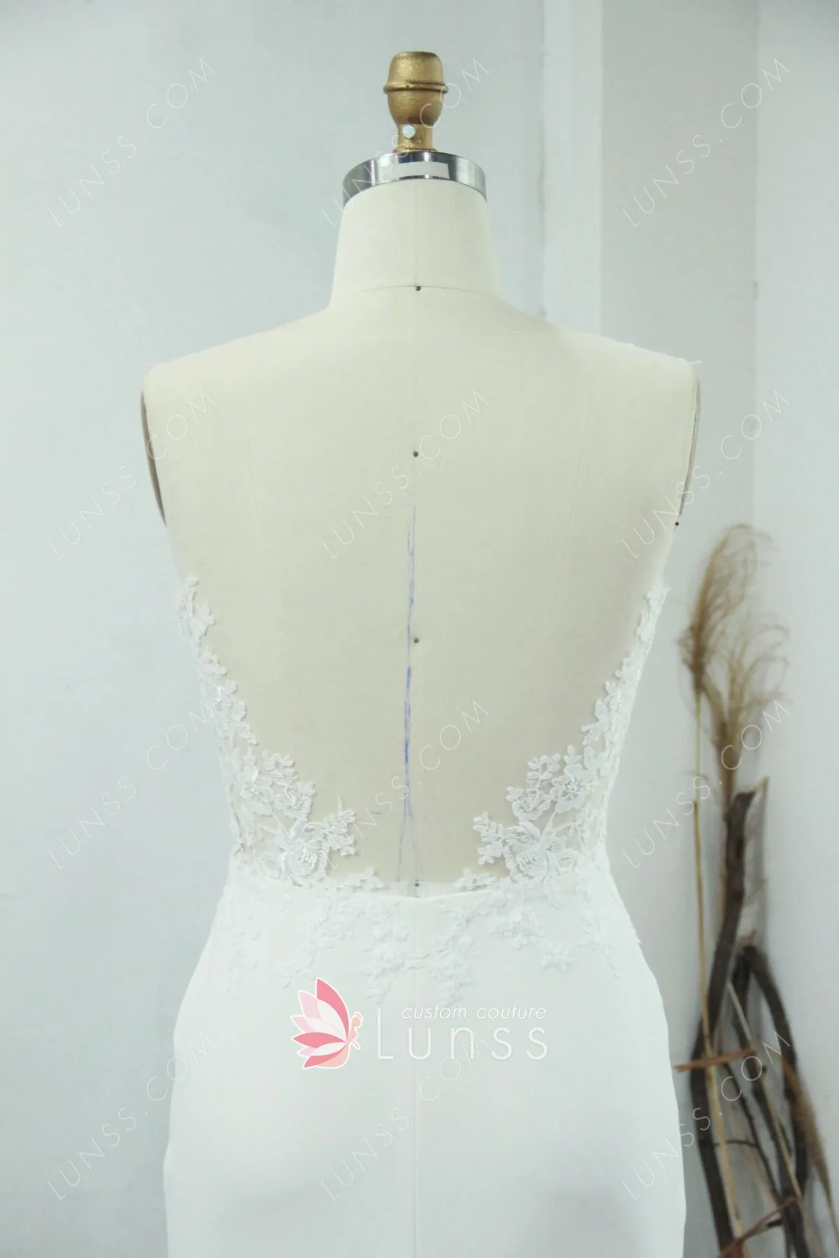 sheer low back white lace satin spring wedding dress sheer low back white lace satin spring wedding dress