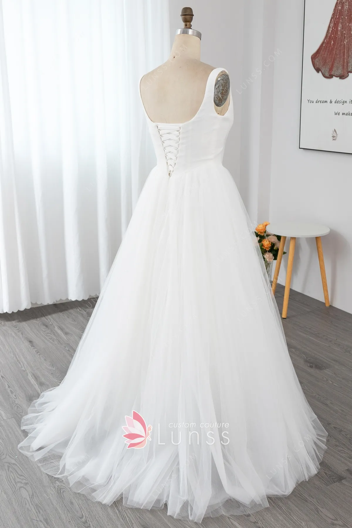 lace up back ivory tulle floor length bridal dress lace up back ivory tulle floor length bridal dress