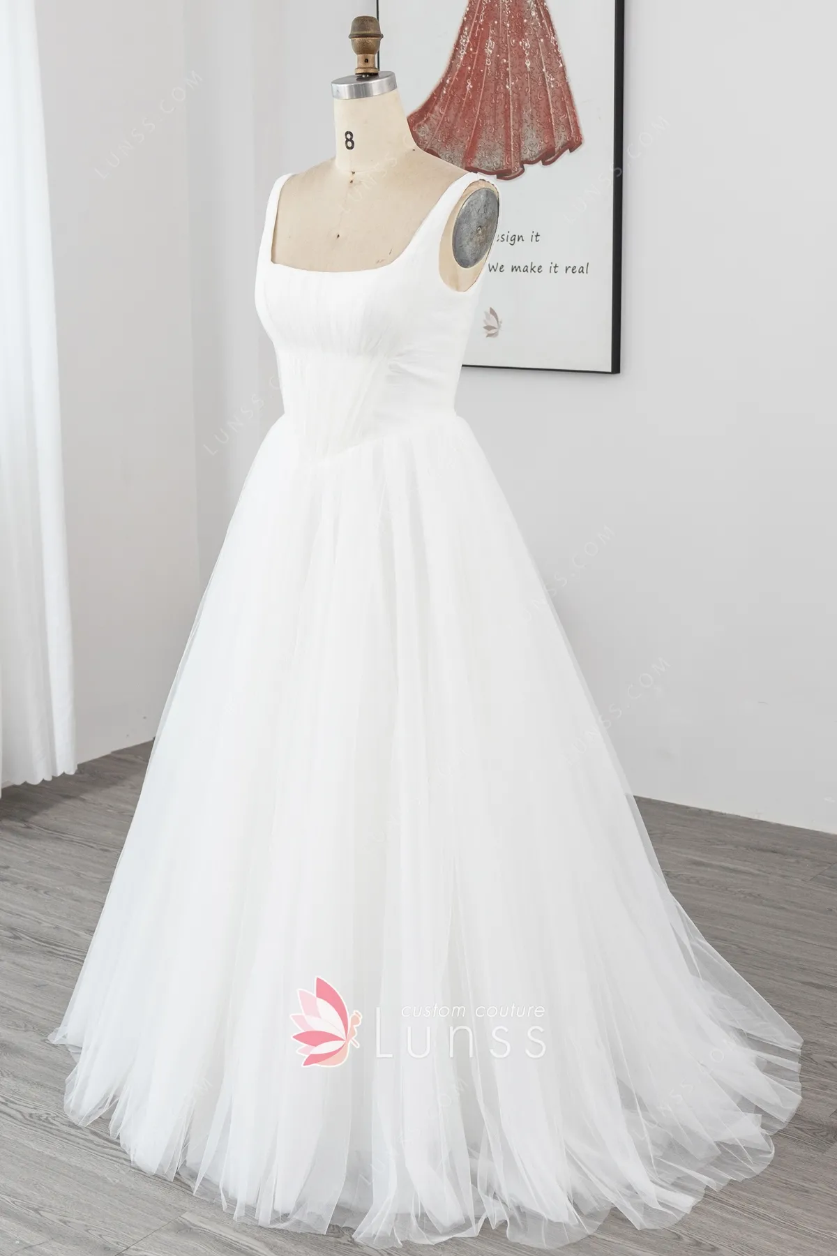 square neck pleated tulle bridal dress square neck pleated tulle bridal dress